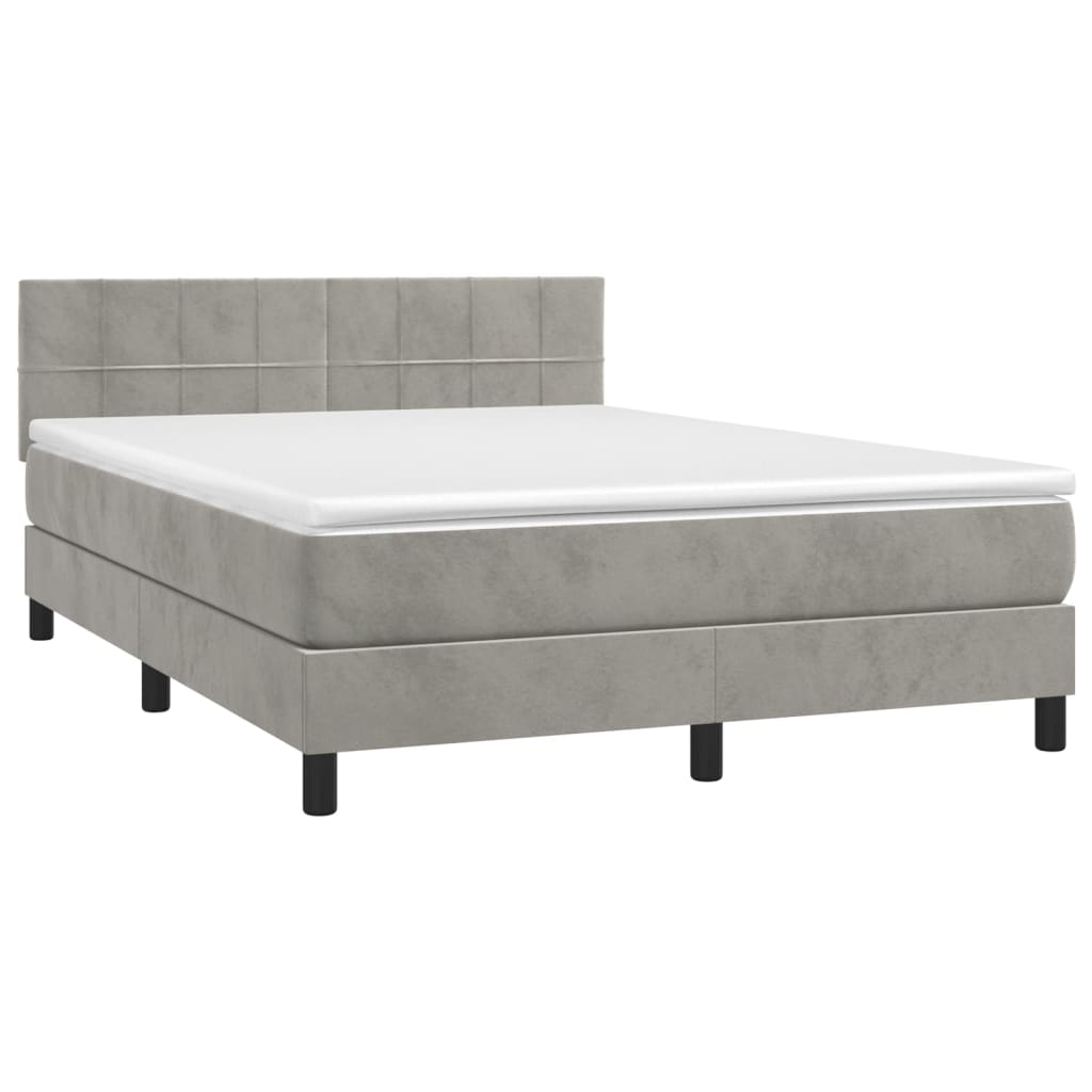Krevet box spring s madracem LED svjetlosivi 140x200 cm baršun
