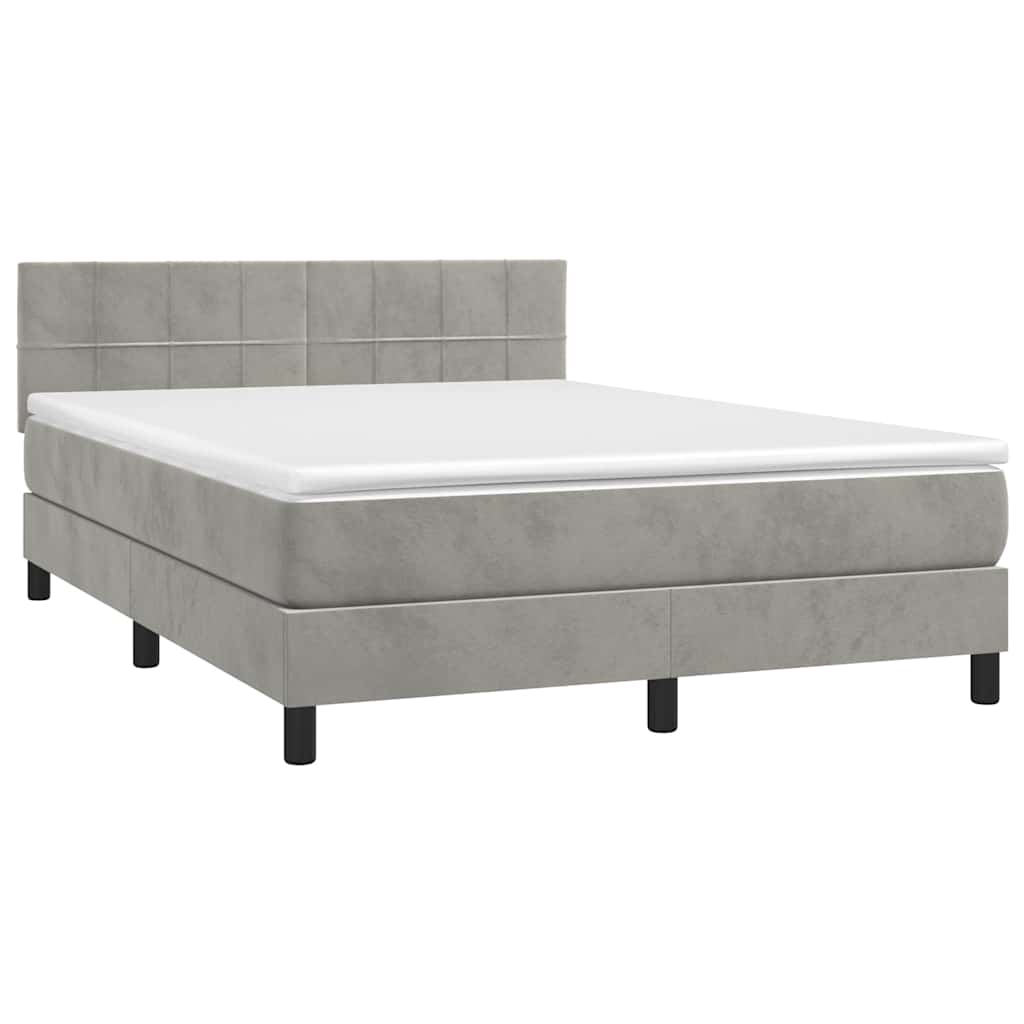 Krevet box spring s madracem LED svjetlosivi 140x200 cm baršun