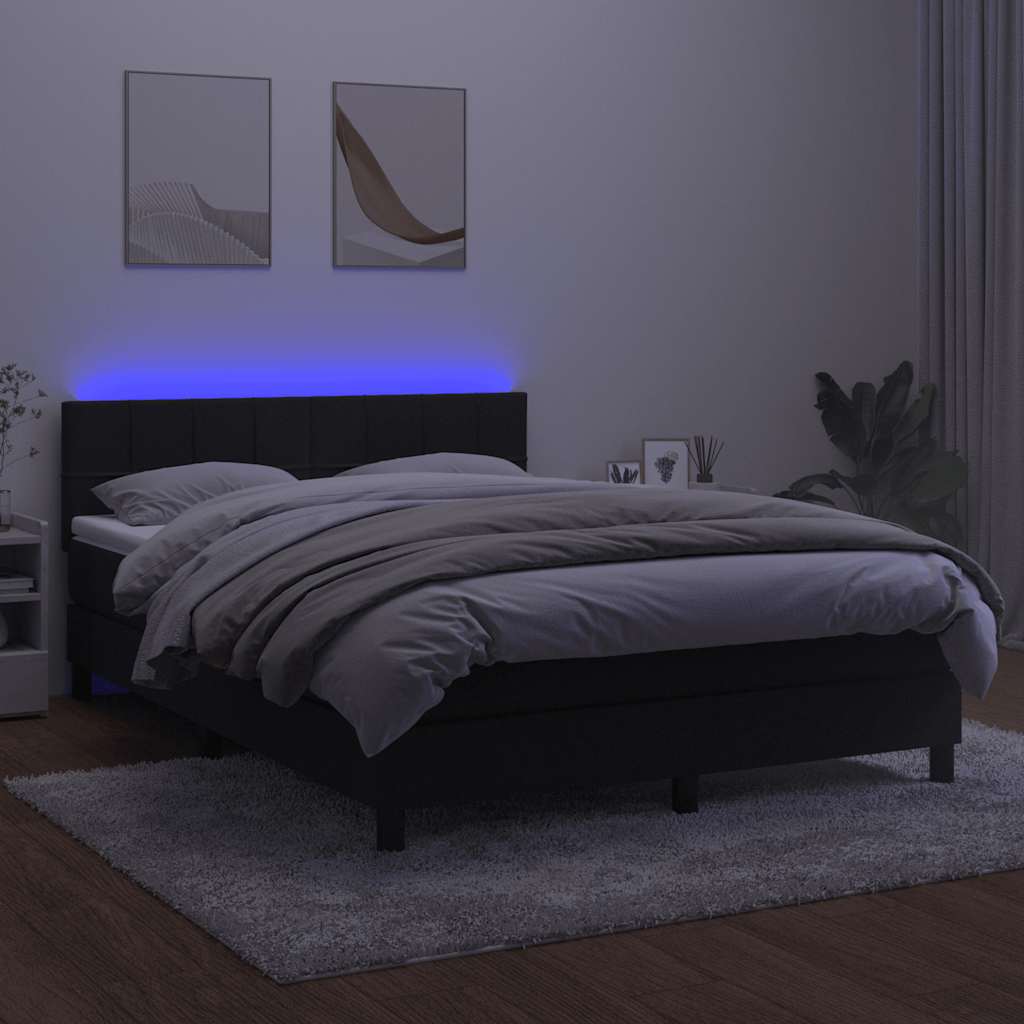 Krevet box spring s madracem LED crni 140x200 cm baršun