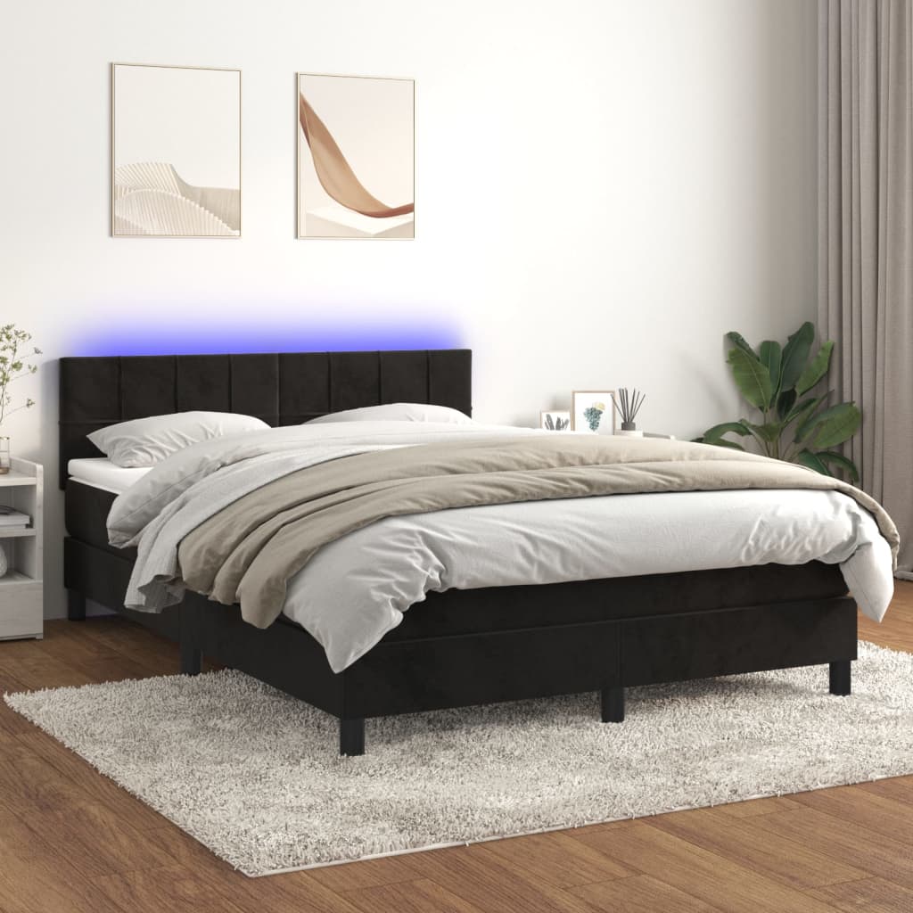 Krevet box spring s madracem LED crni 140x200 cm baršun