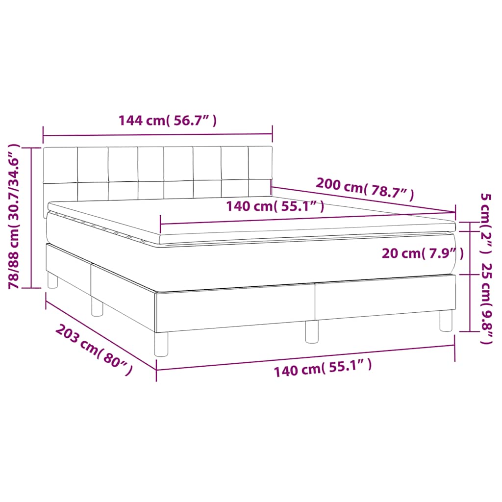 Krevet box spring s madracem LED tamnozeleni 140x200 cm baršun