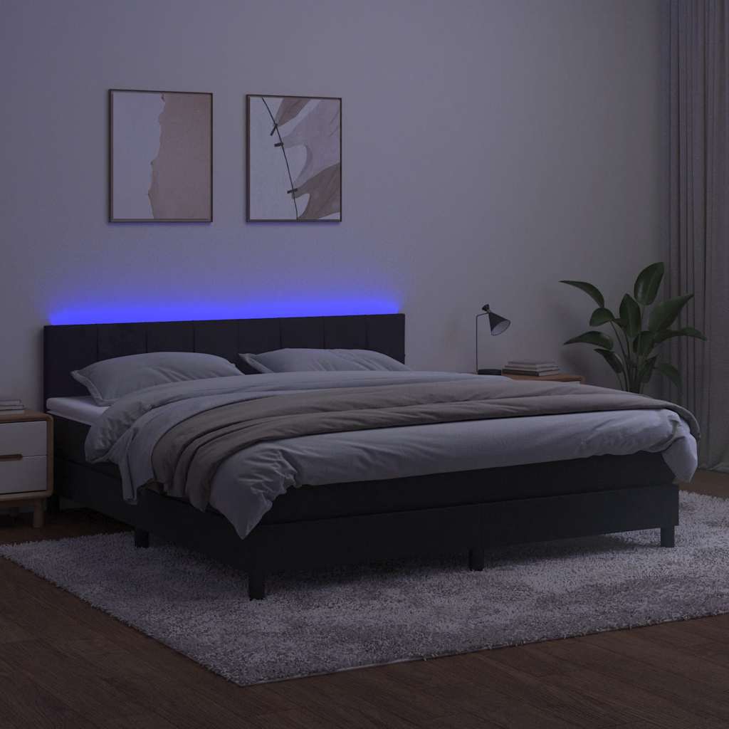 Krevet box spring s madracem LED crni 160x200 cm baršun