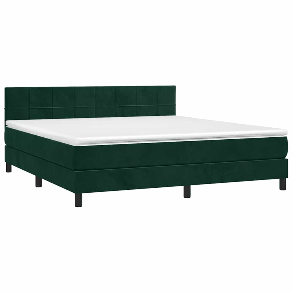 Krevet box spring s madracem LED tamnozeleni 160x200 cm baršun