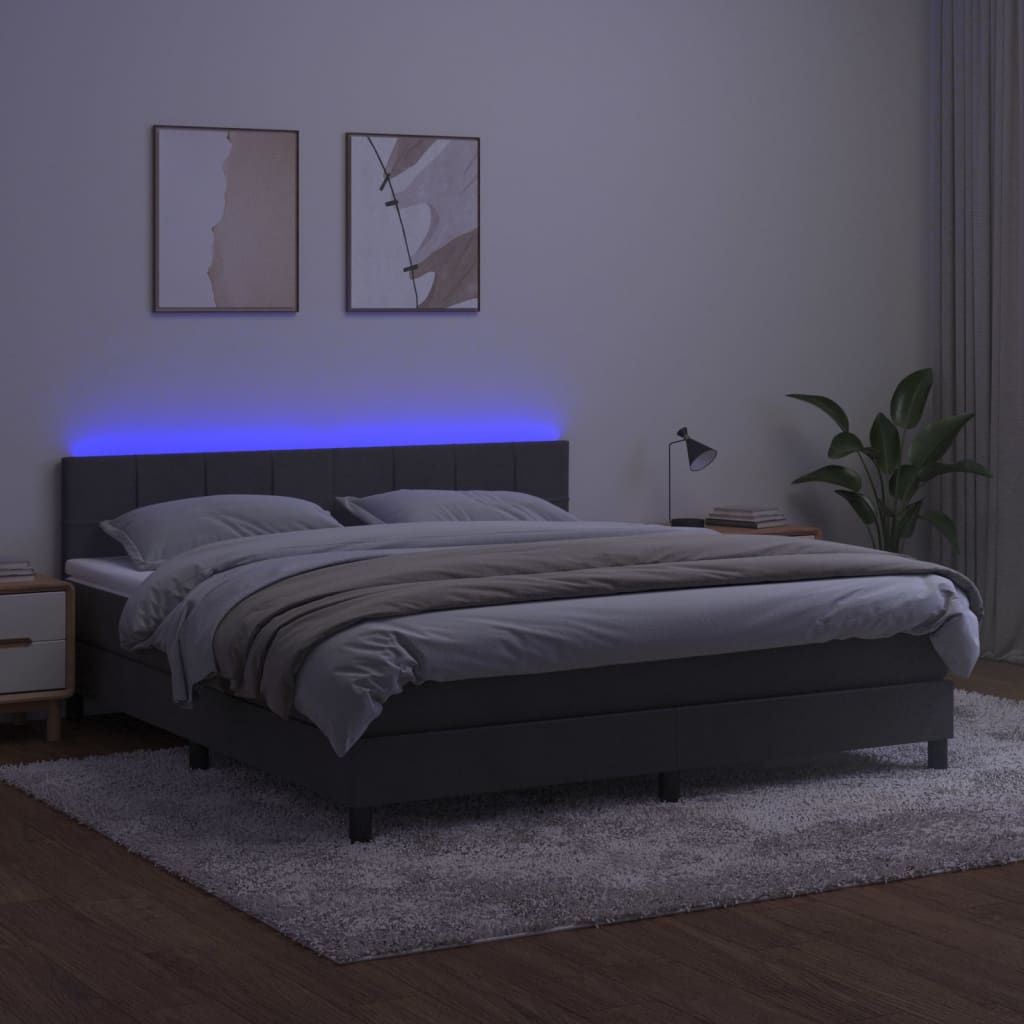 Krevet box spring s madracem LED tamnosivi 180x200 cm baršun