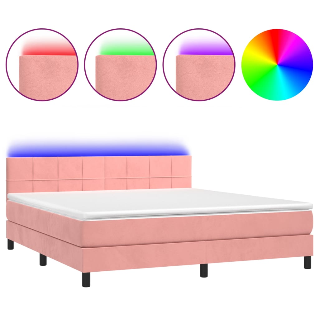 Krevet box spring s madracem LED ružičasti 180x200cm baršunasti