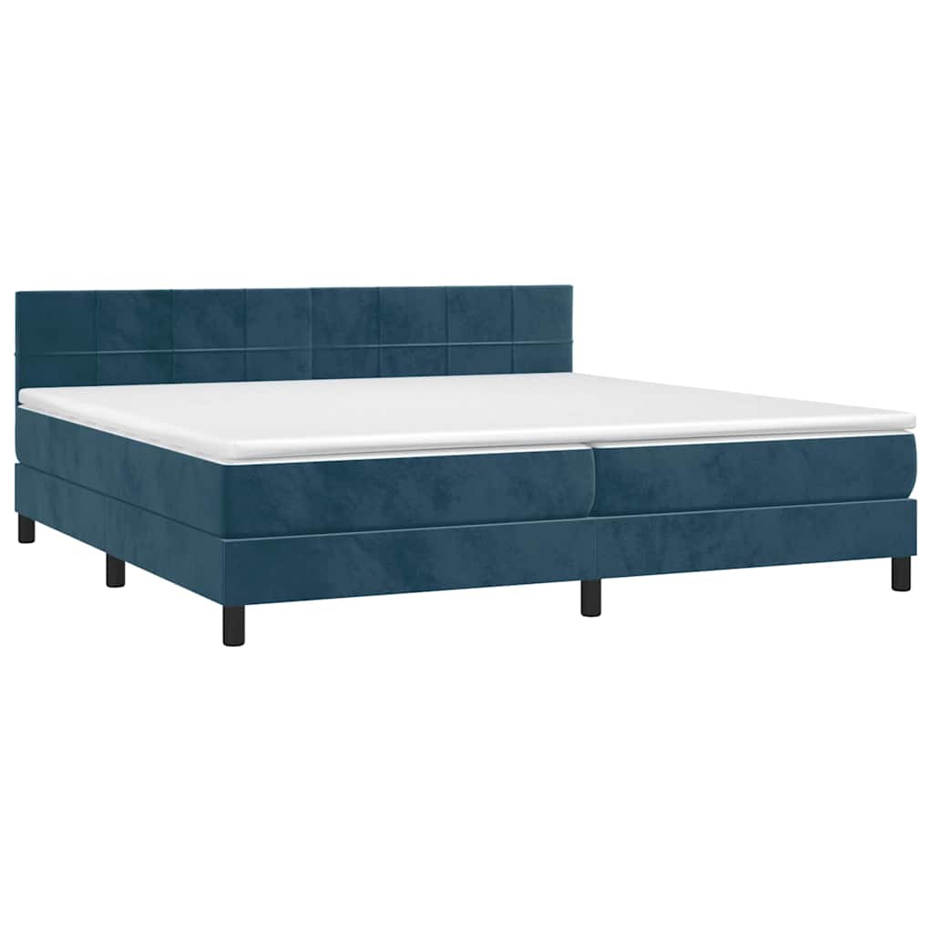 Krevet box spring s madracem LED tamnoplavi 200x200 cm baršun