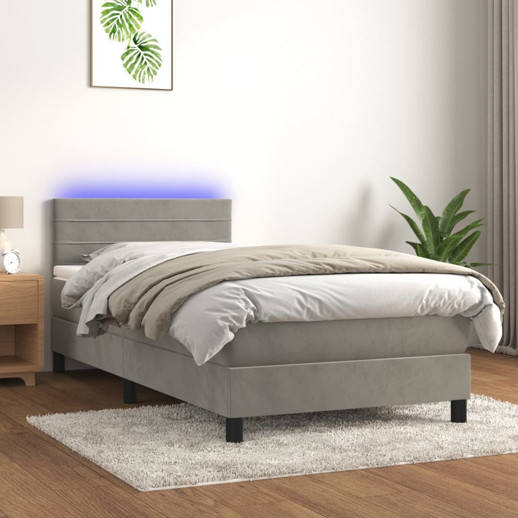 Krevet box spring s madracem LED svjetlosivi 80x200 cm baršun