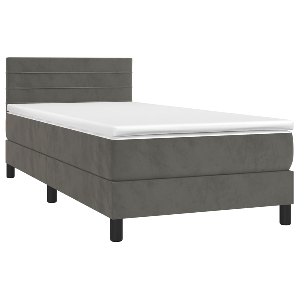 Krevet box spring s madracem LED tamnosivi 80 x 200 cm baršun