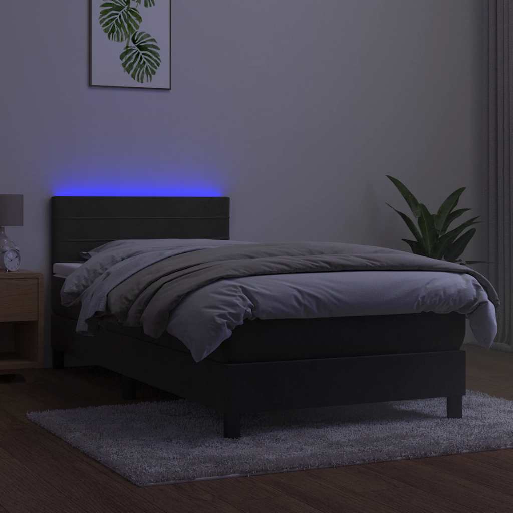 Krevet box spring s madracem LED tamnosivi 80 x 200 cm baršun