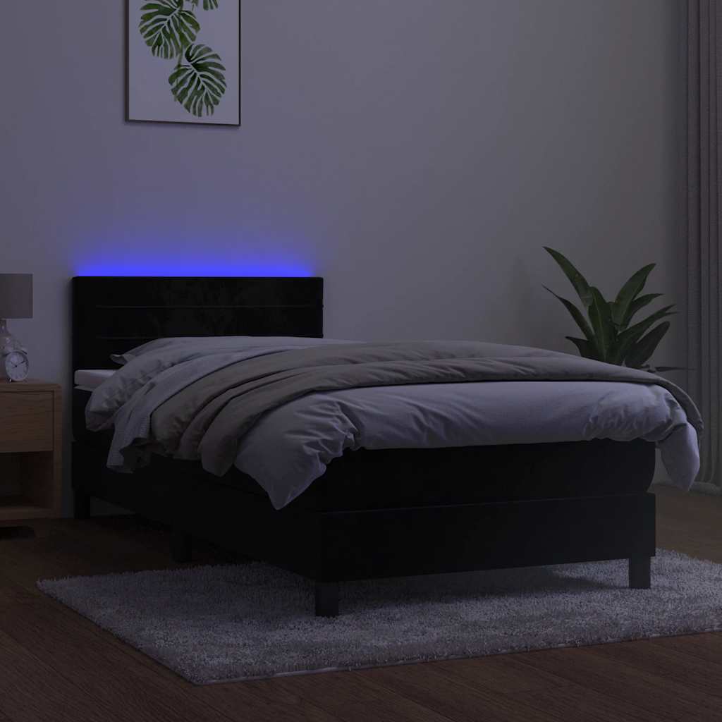 Krevet box spring s madracem LED crni 80 x 200 cm baršunasti