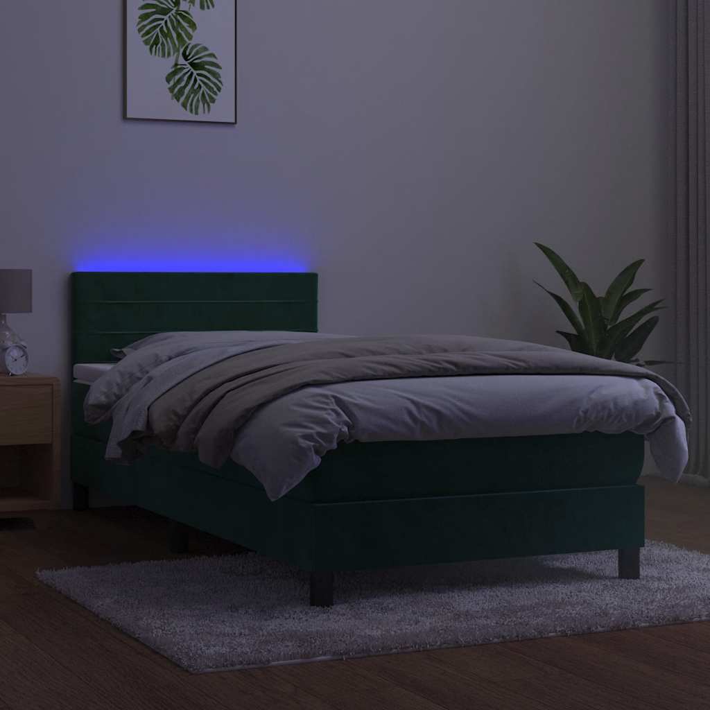 Krevet box spring s madracem LED tamnozeleni 80 x 200 cm baršun