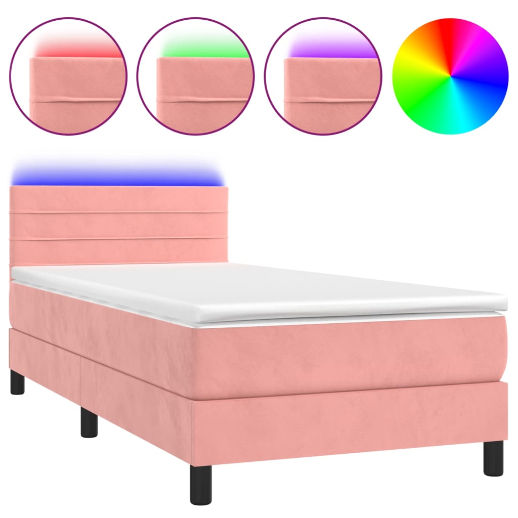 Krevet box spring s madracem LED ružičasti 80x200 cm baršunasti