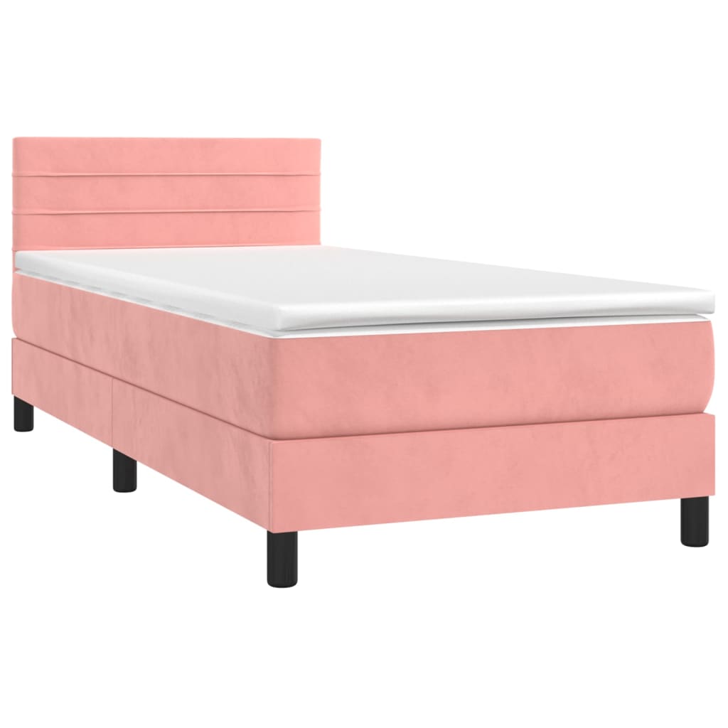 Krevet box spring s madracem LED ružičasti 80x200 cm baršunasti