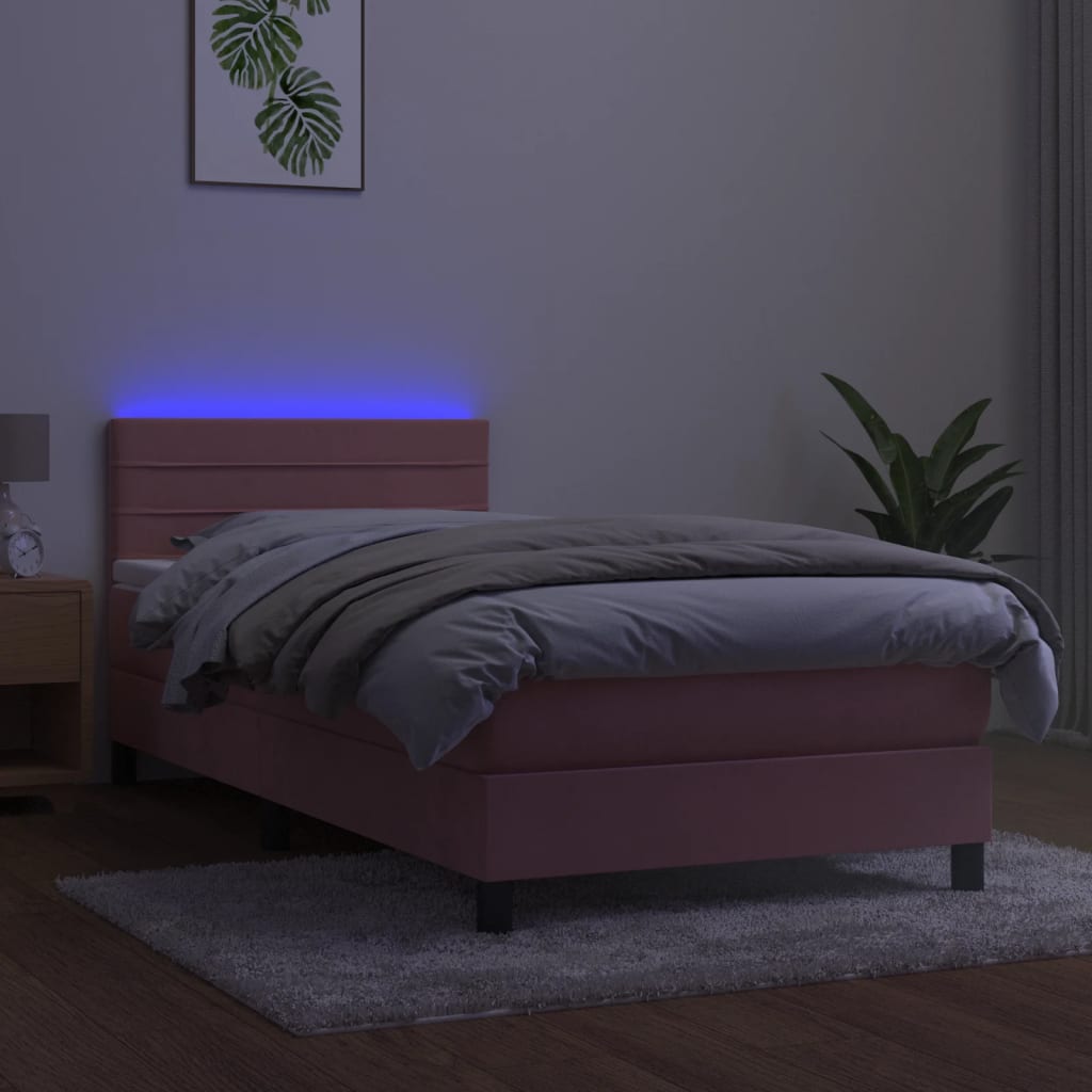 Krevet box spring s madracem LED ružičasti 80x200 cm baršunasti