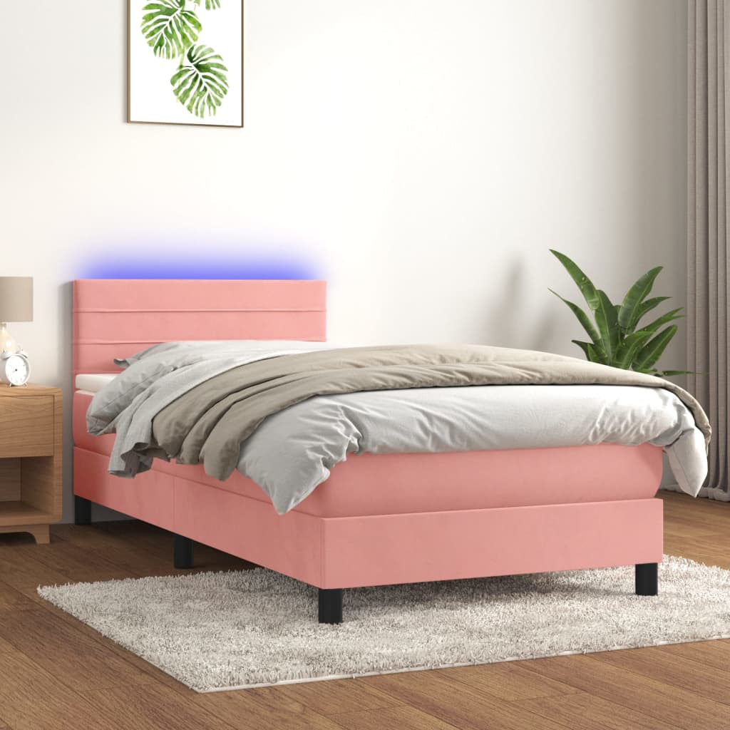 Krevet box spring s madracem LED ružičasti 80x200 cm baršunasti