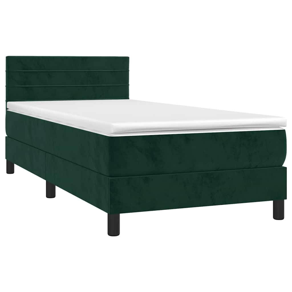 Krevet box spring s madracem LED tamnozeleni 90x190 cm baršun