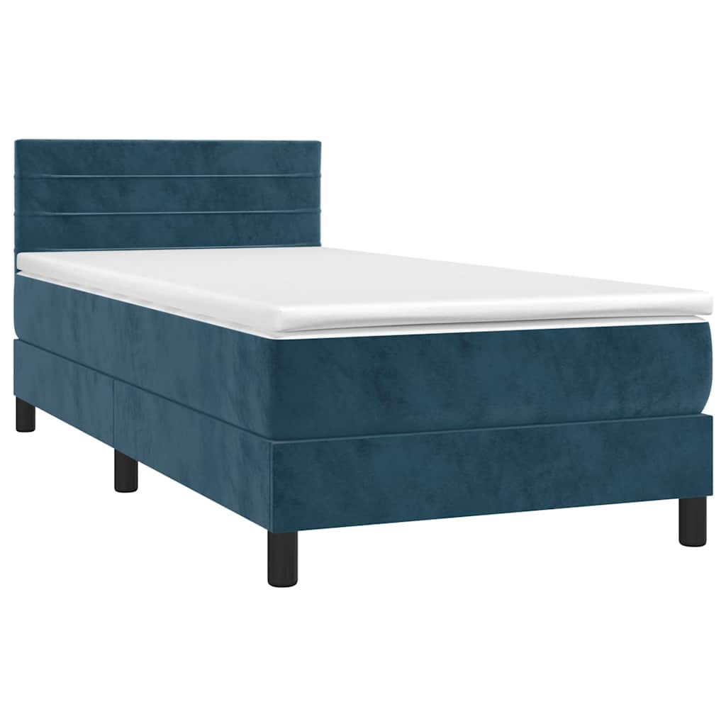 Krevet box spring s madracem LED tamnoplavi 90x190 cm baršun