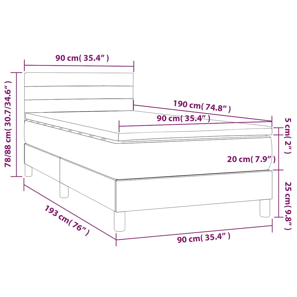 Krevet box spring s madracem LED tamnoplavi 90x190 cm baršun