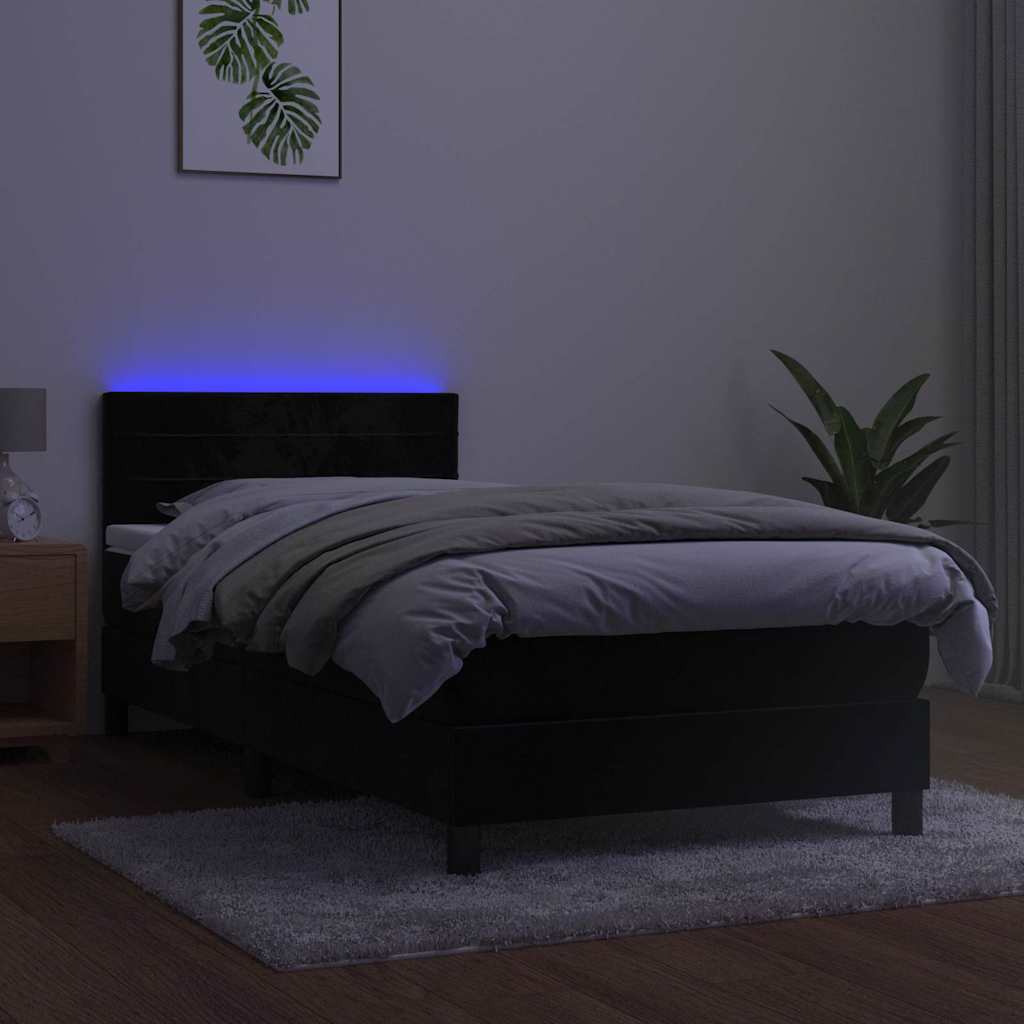 Krevet box spring s madracem LED crni 90x200 cm baršun
