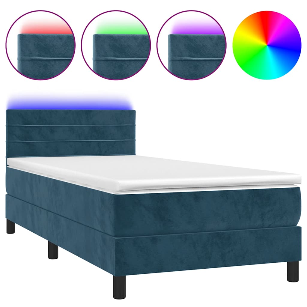 Krevet box spring s madracem LED tamnoplavi 100x200 cm baršun