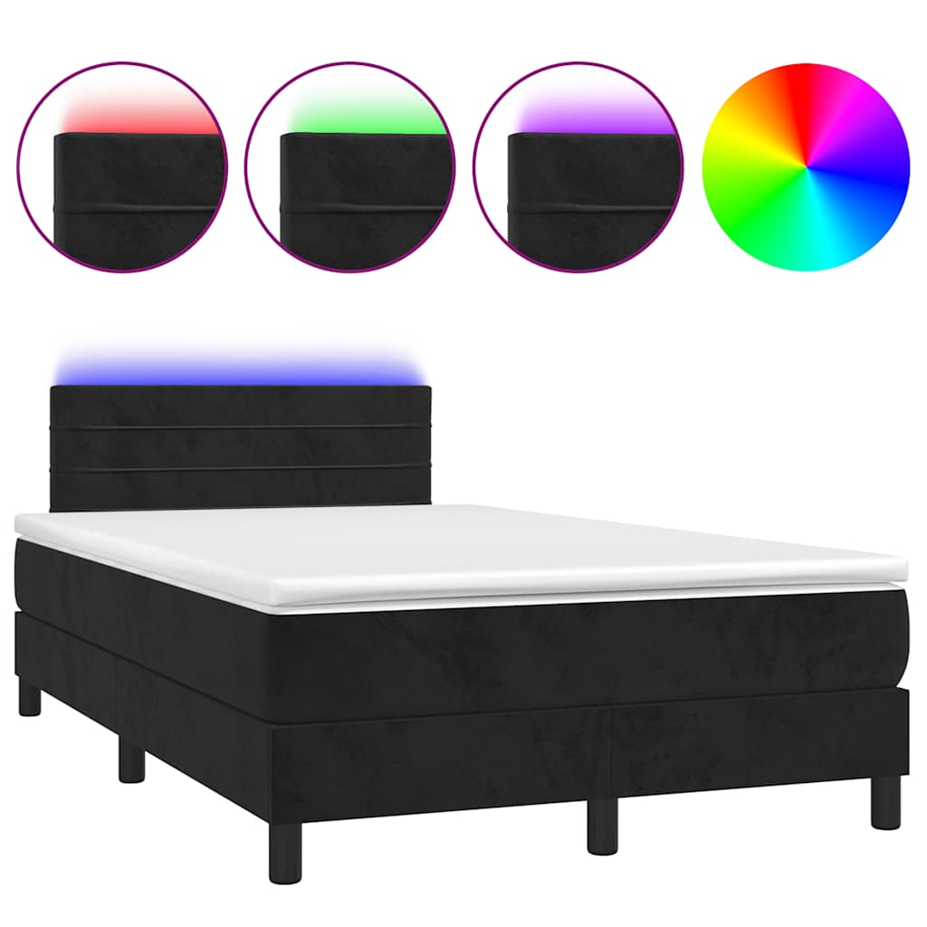 Krevet box spring s madracem LED crni 120 x 200 cm baršun