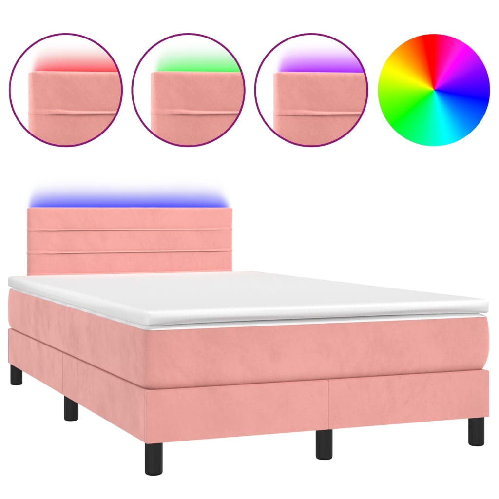 Krevet box spring s madracem LED ružičasti 120x200cm baršunasti