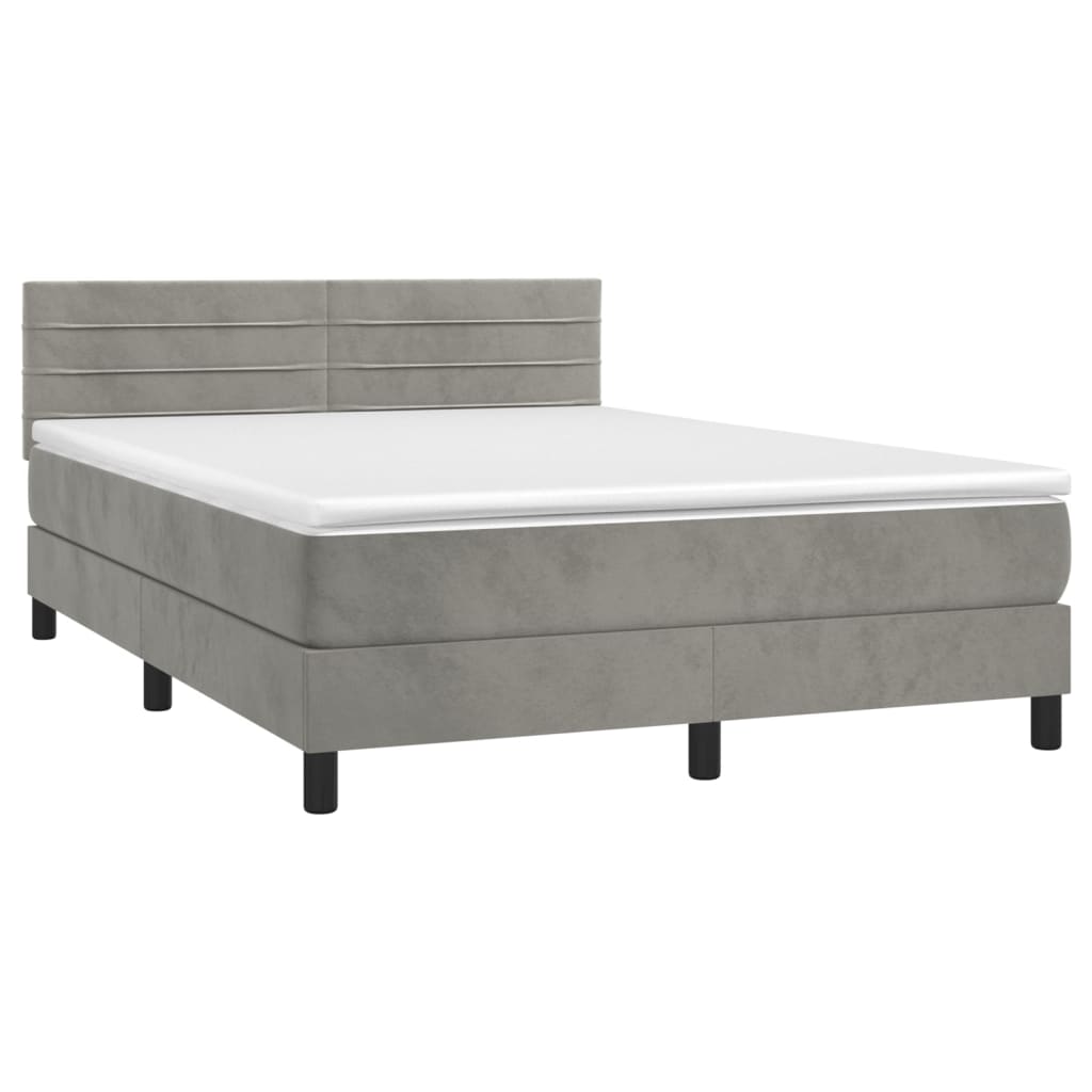 Krevet box spring s madracem LED svjetlosivi 140x190 cm baršun