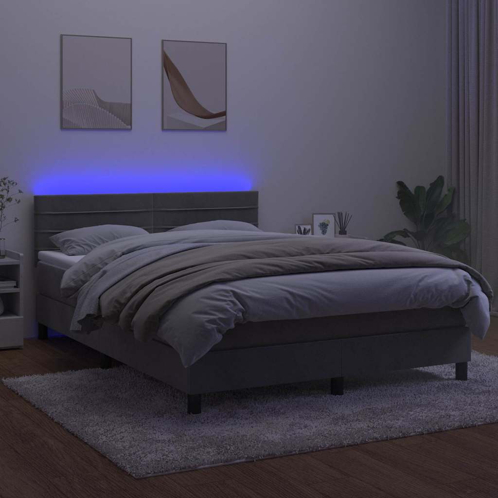 Krevet box spring s madracem LED svjetlosivi 140x190 cm baršun