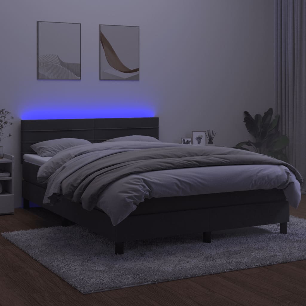 Krevet box spring s madracem LED tamnosivi 140x190 cm baršun