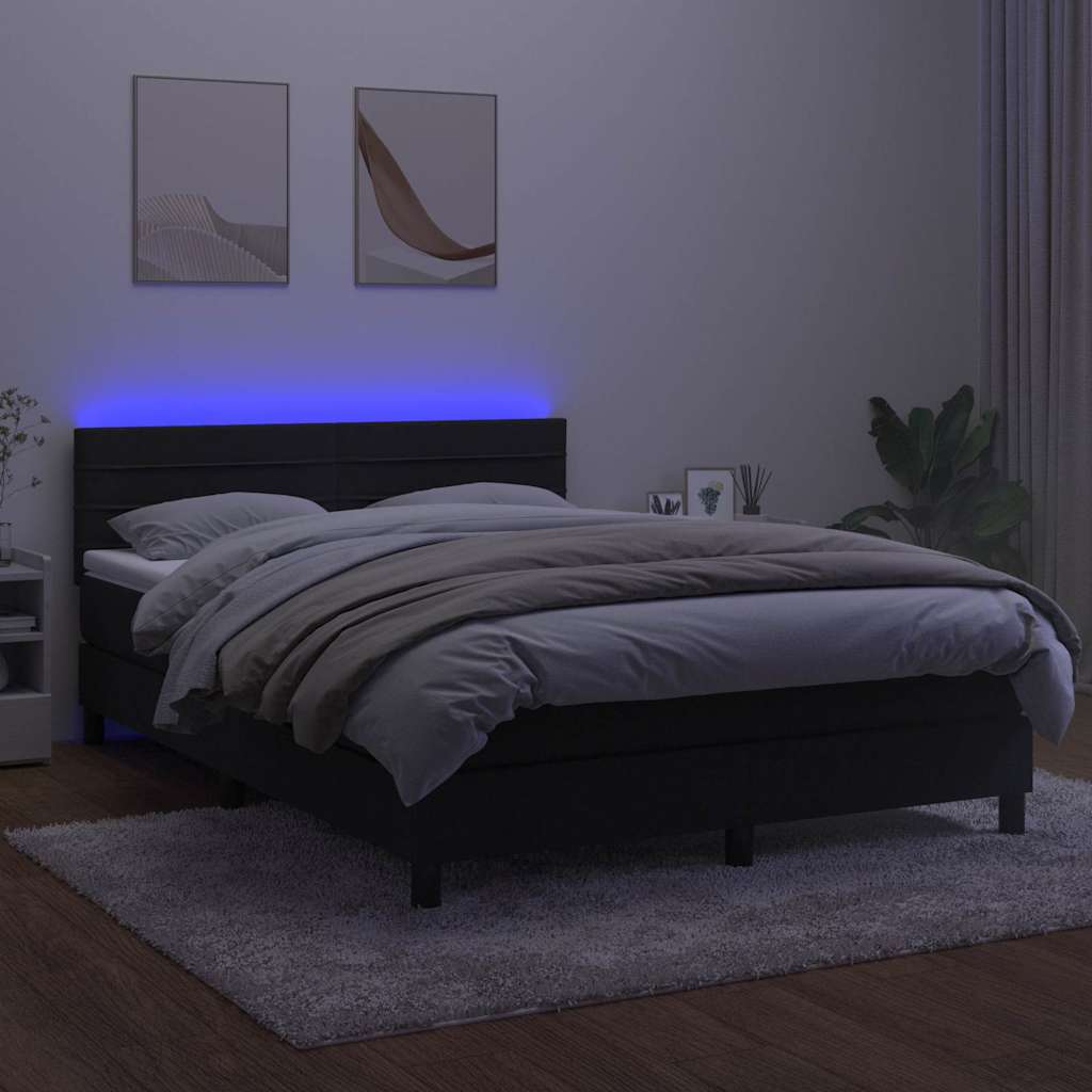 Krevet box spring s madracem LED crni 140x190 cm baršun