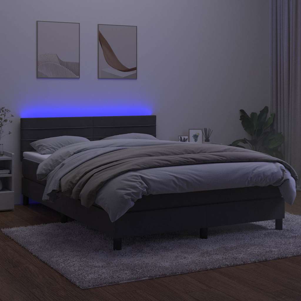 Krevet box spring s madracem LED tamnosivi 140x200 cm baršun