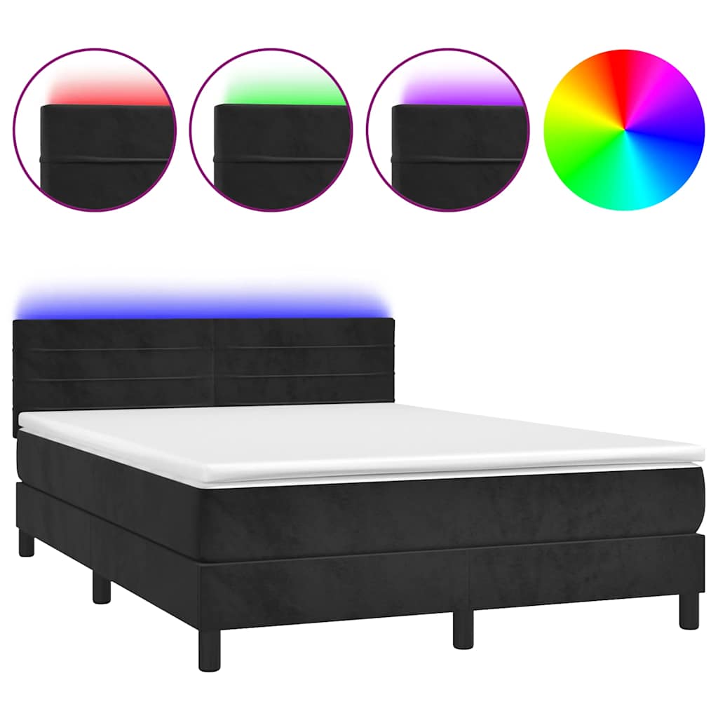Krevet box spring s madracem LED crni 140x200 cm baršun