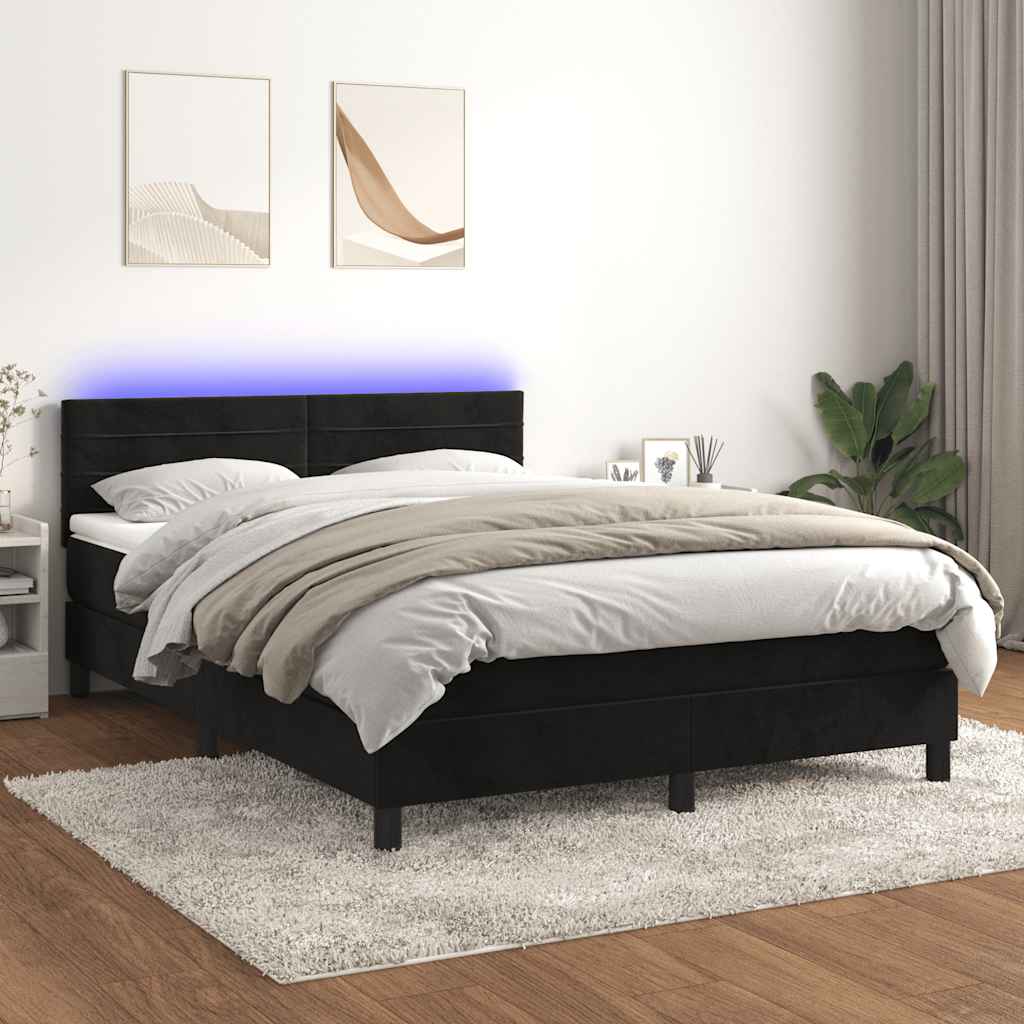 Krevet box spring s madracem LED crni 140x200 cm baršun