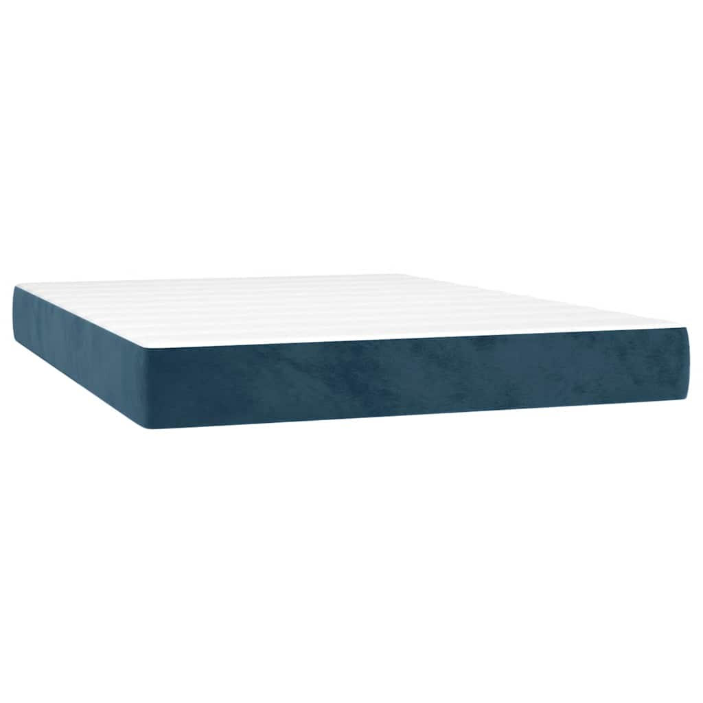 Krevet box spring s madracem LED tamnoplavi 140x200 cm baršun