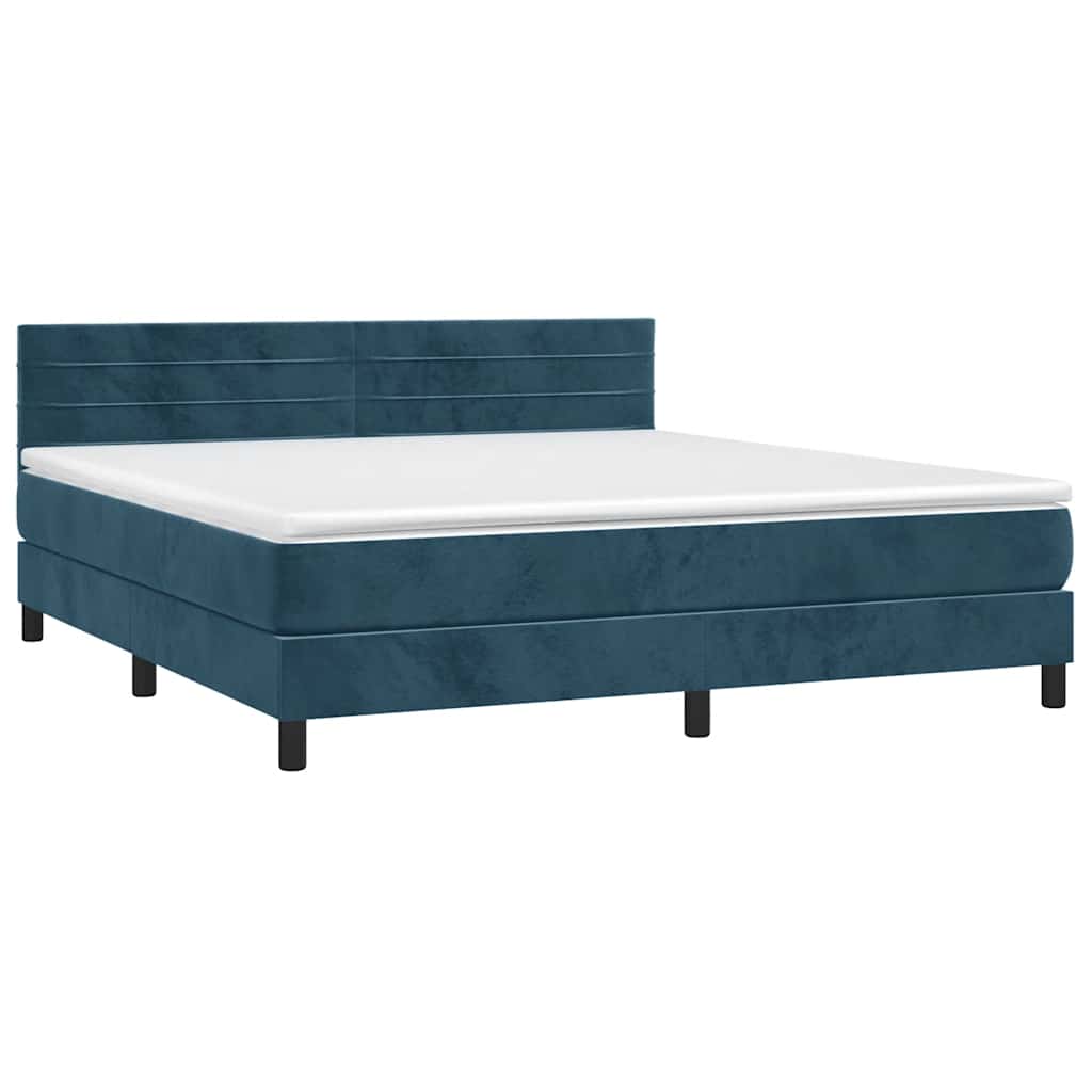 Krevet box spring s madracem LED tamnoplavi 160x200 cm baršun