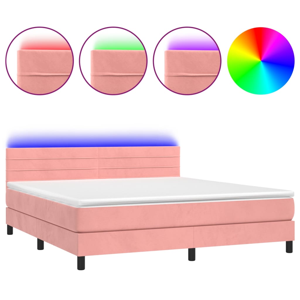 Krevet box spring s madracem LED ružičasti 180x200cm baršunasti