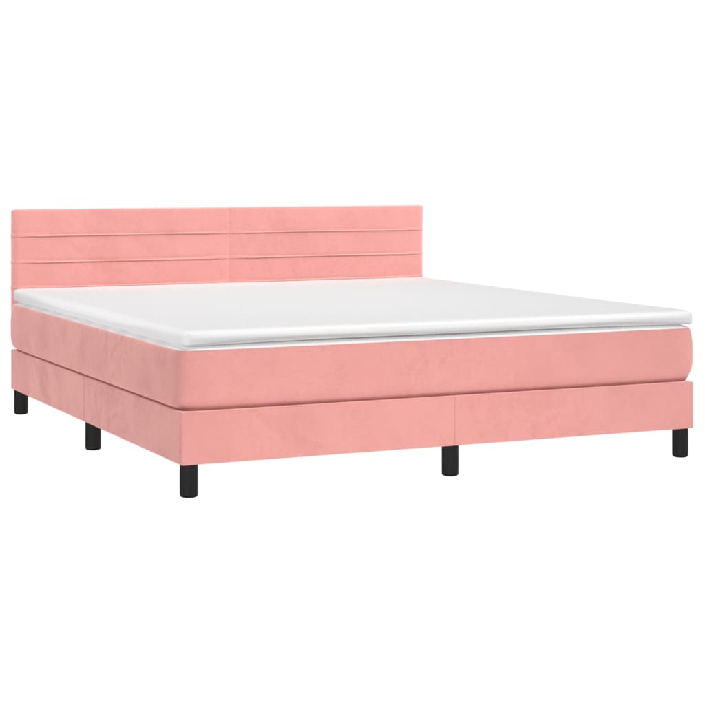 Krevet box spring s madracem LED ružičasti 180x200cm baršunasti