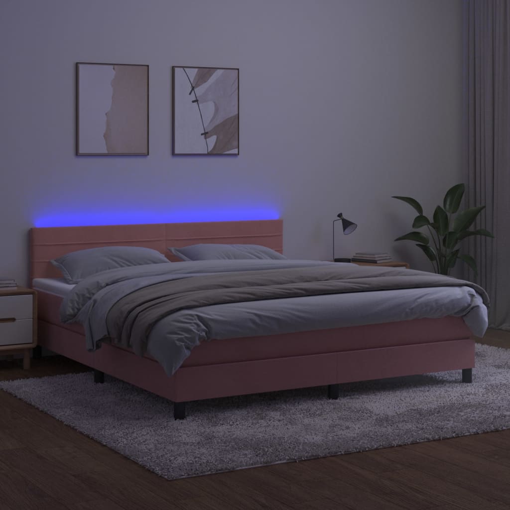 Krevet box spring s madracem LED ružičasti 180x200cm baršunasti