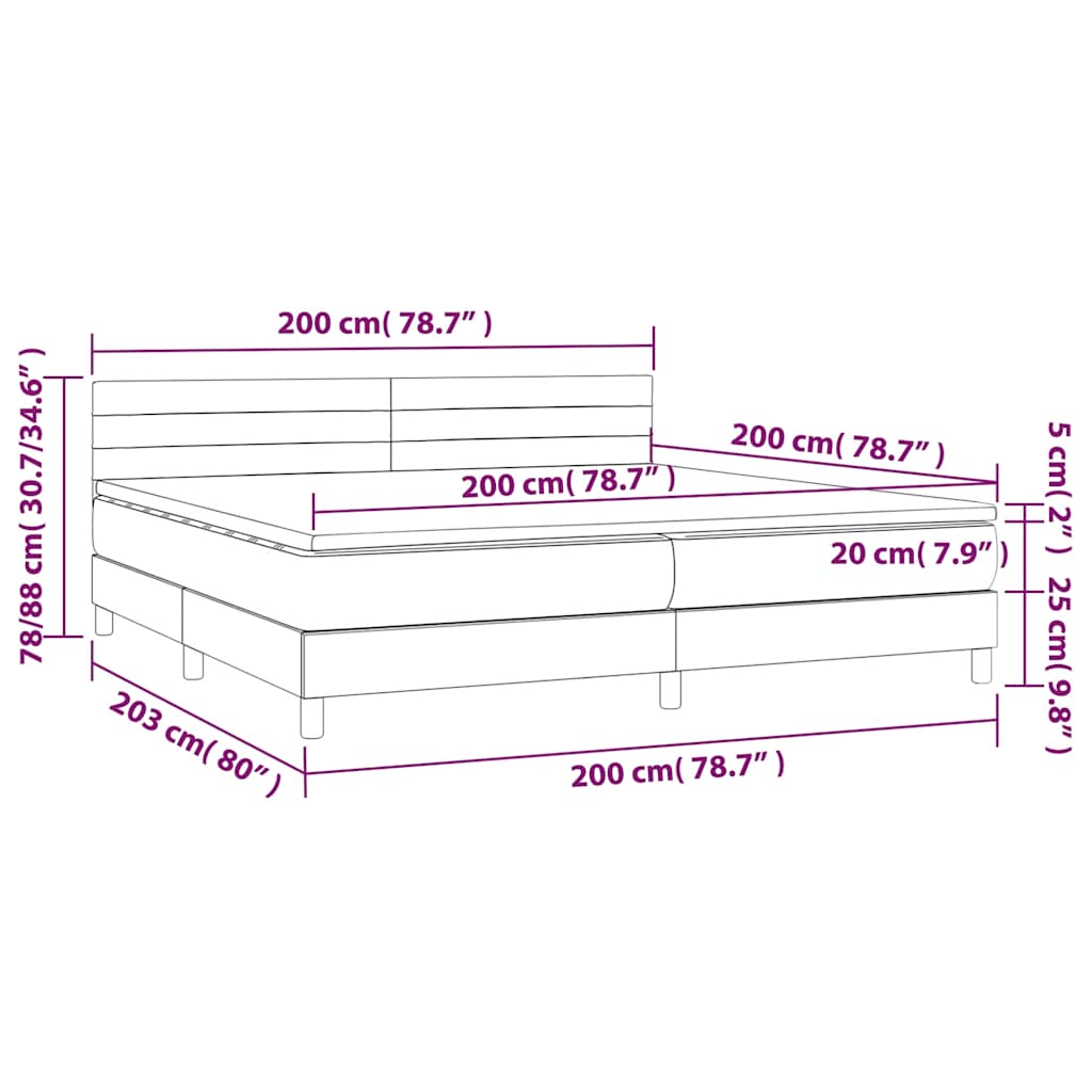 Krevet box spring s madracem LED tamnozeleni 200x200 cm baršun