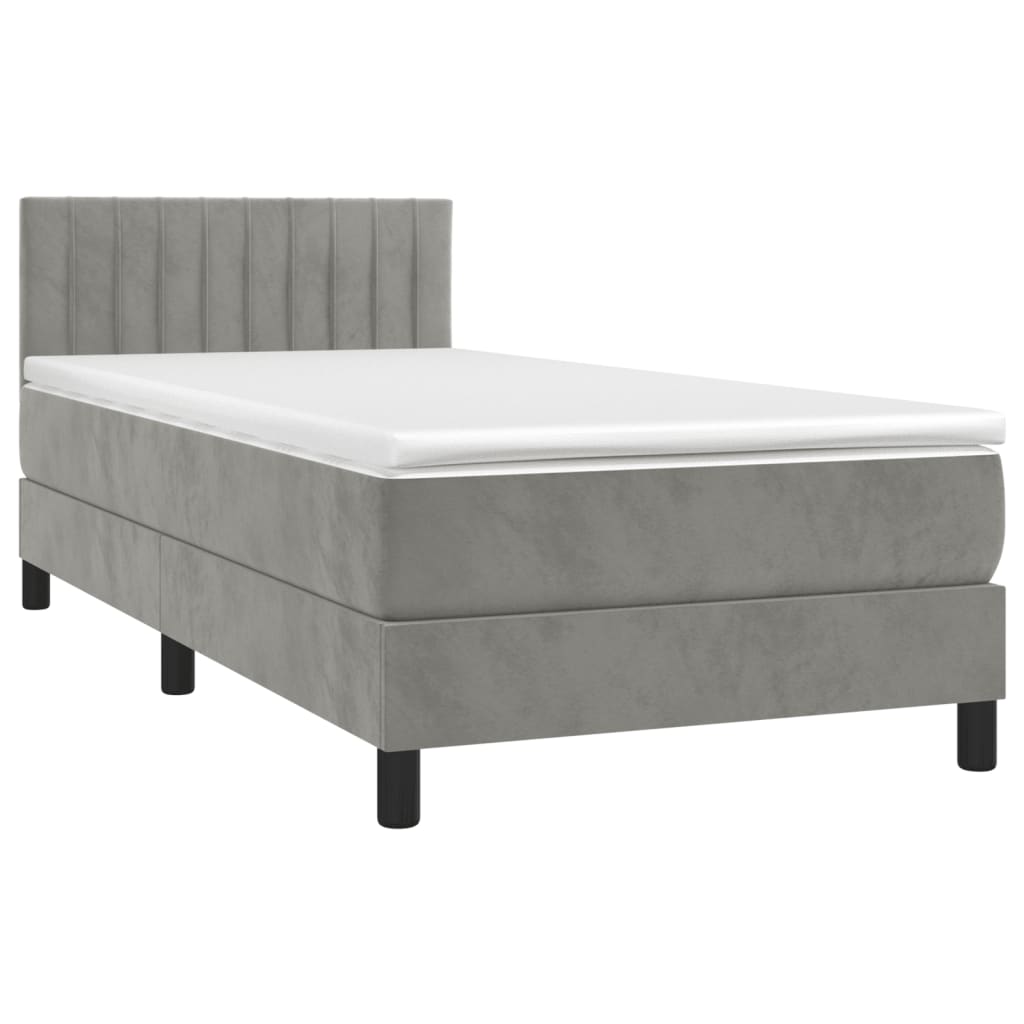 Krevet box spring s madracem LED svjetlosivi 80x200 cm baršun