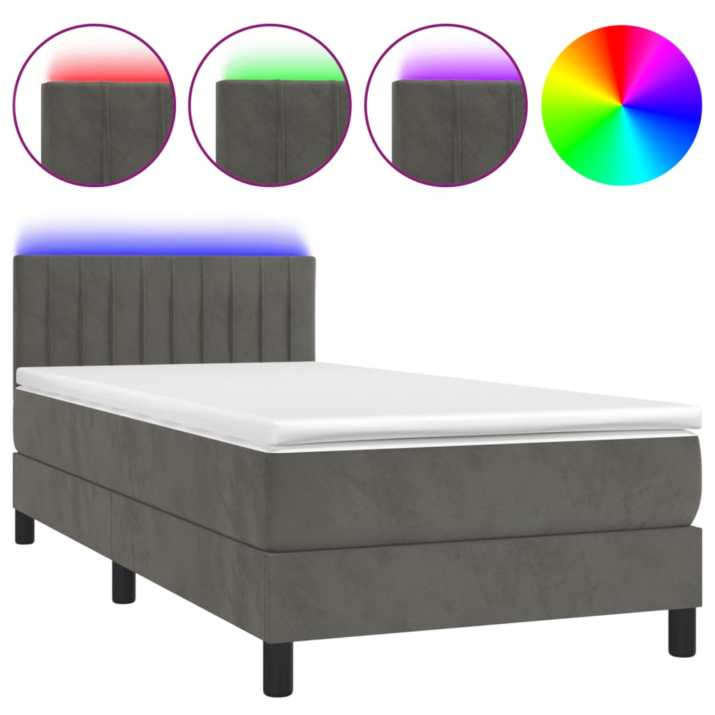 Krevet box spring s madracem LED tamnosivi 80 x 200 cm baršun