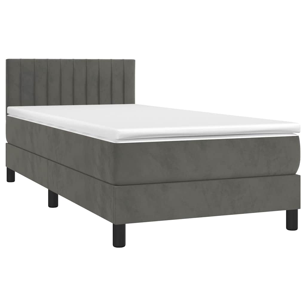 Krevet box spring s madracem LED tamnosivi 80 x 200 cm baršun