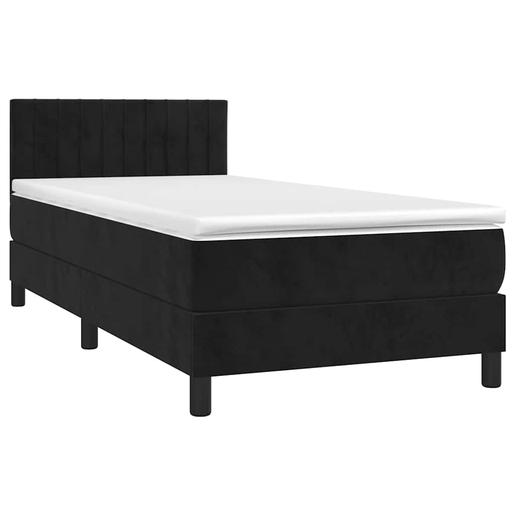 Krevet box spring s madracem LED crni 80 x 200 cm baršunasti