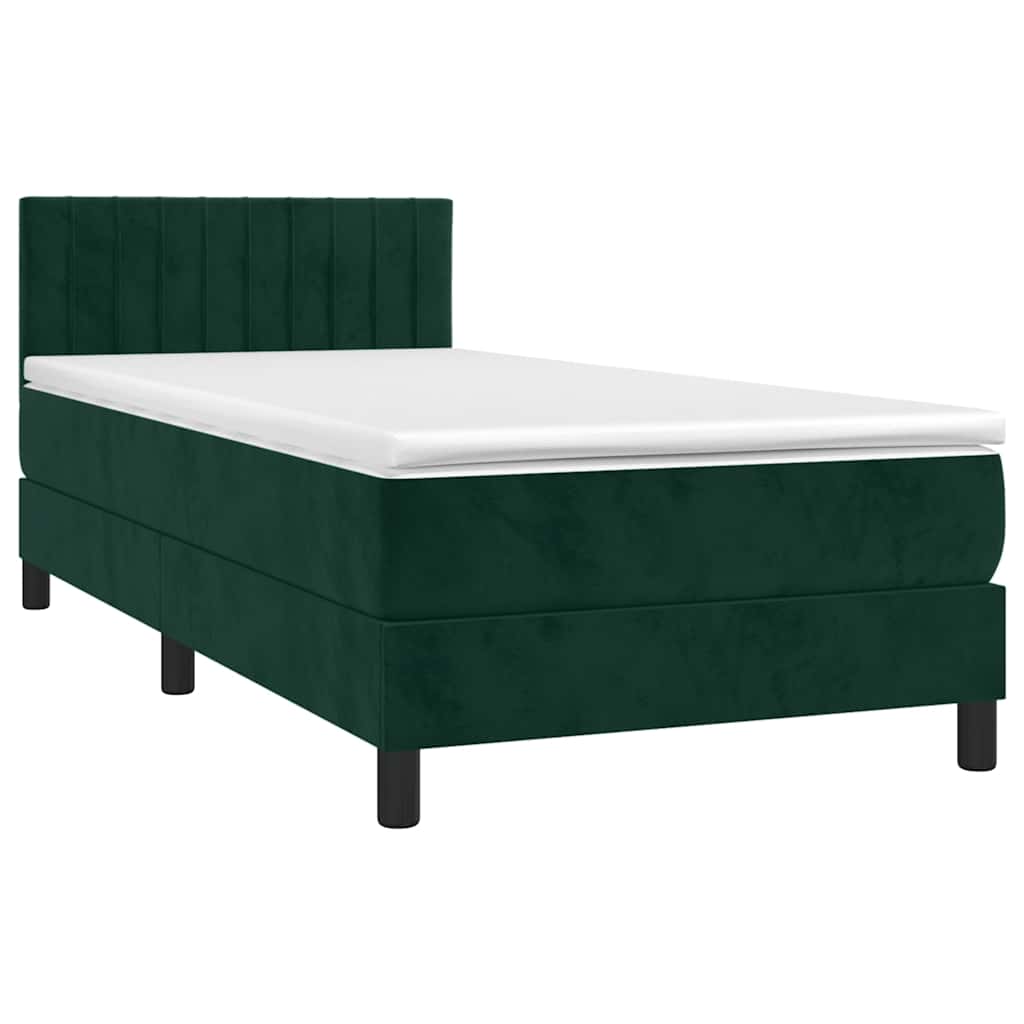 Krevet box spring s madracem LED tamnozeleni 80 x 200 cm baršun