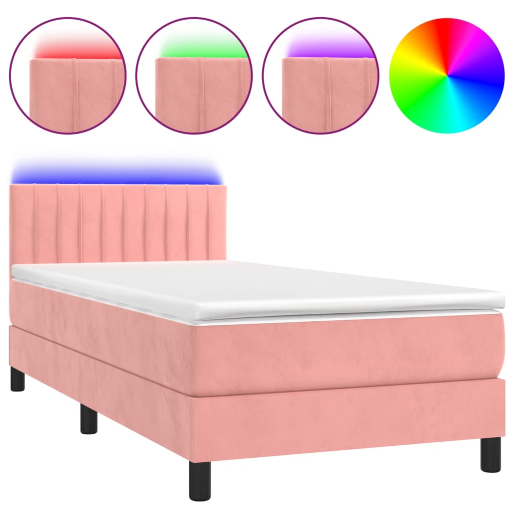 Krevet box spring s madracem LED ružičasti 80x200 cm baršunasti