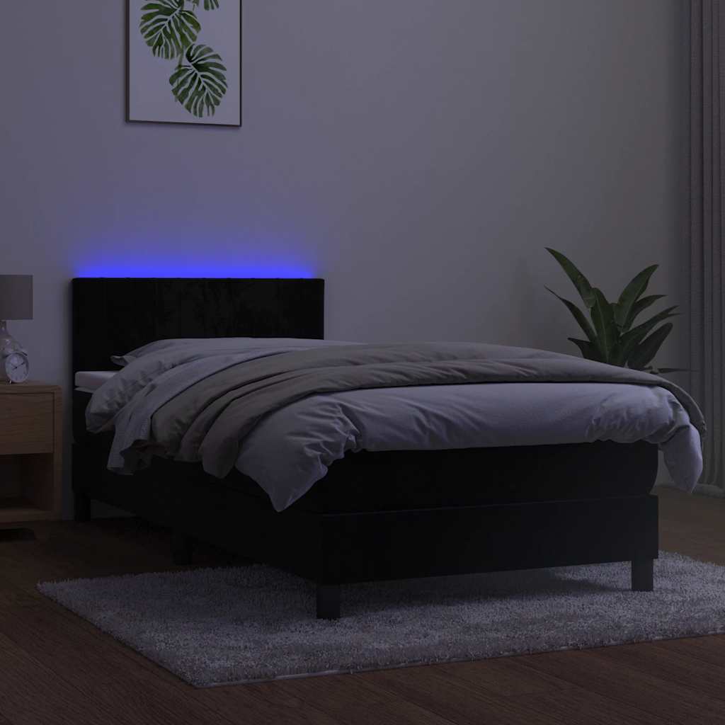 Krevet box spring s madracem LED crni 90x190 cm baršun