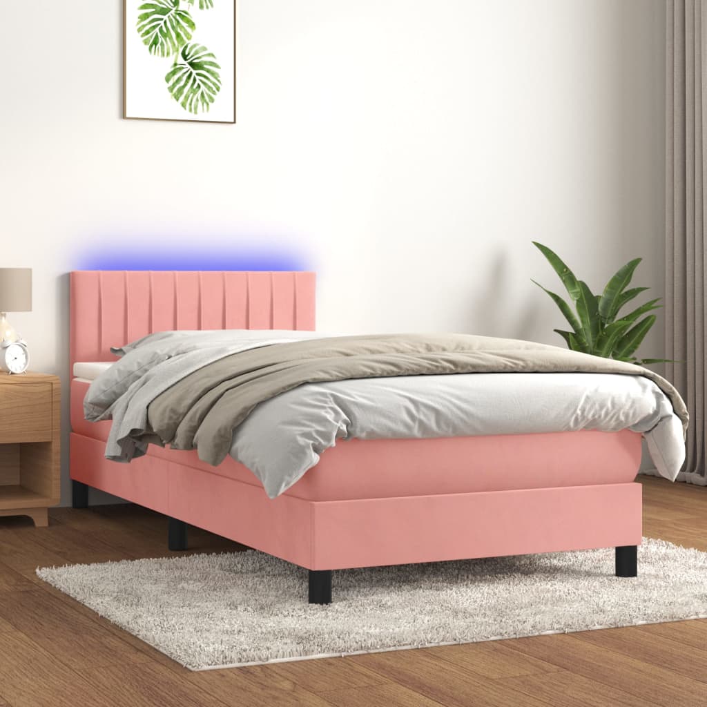 Krevet box spring s madracem LED ružičasti 90x190 cm baršunasti