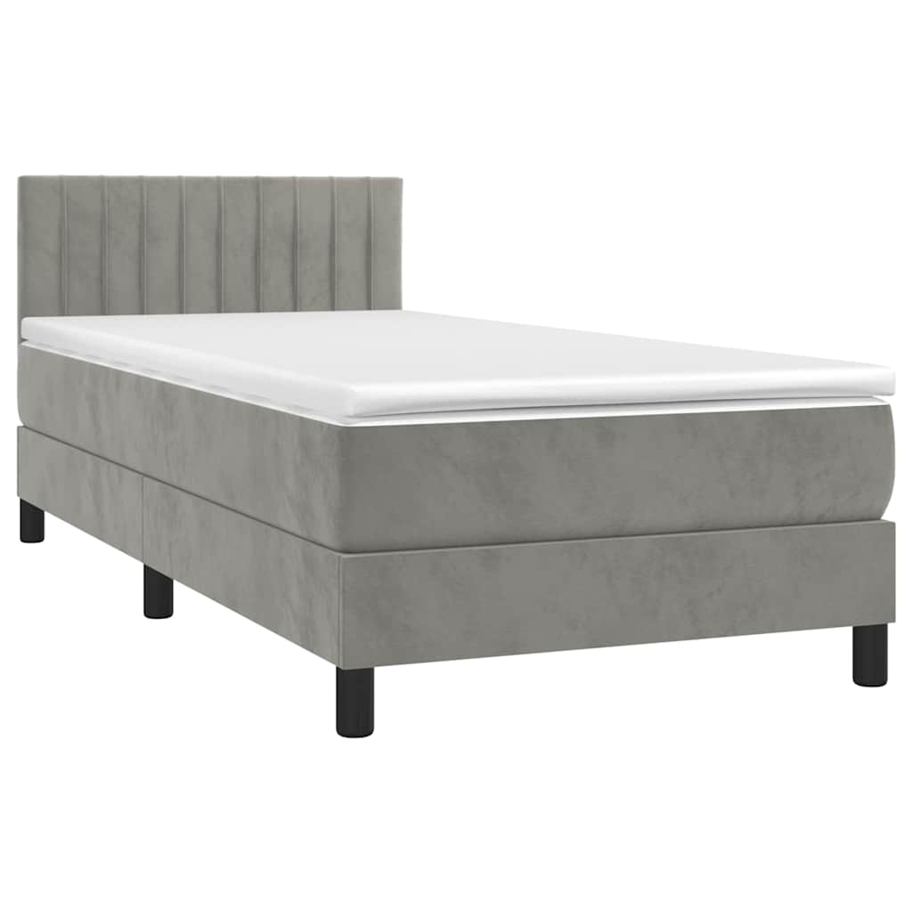 Krevet box spring s madracem LED svjetlosivi 100x200 cm baršun