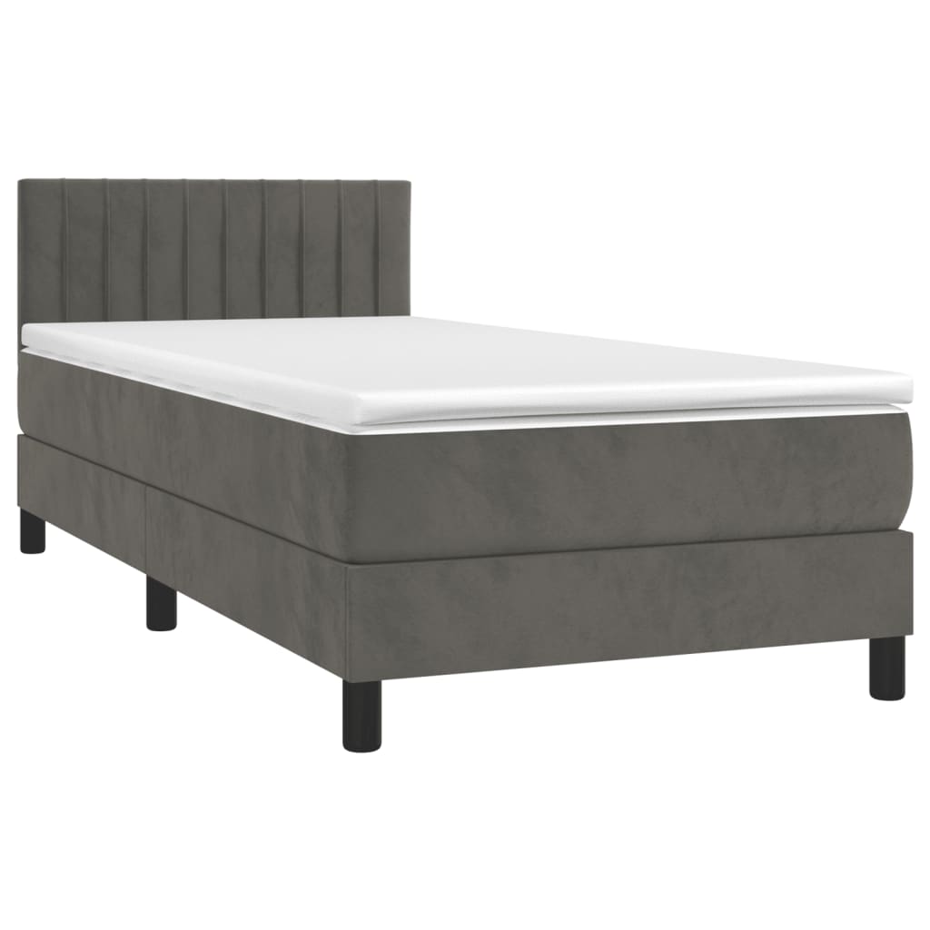 Krevet box spring s madracem LED tamnosivi 100x200 cm baršun