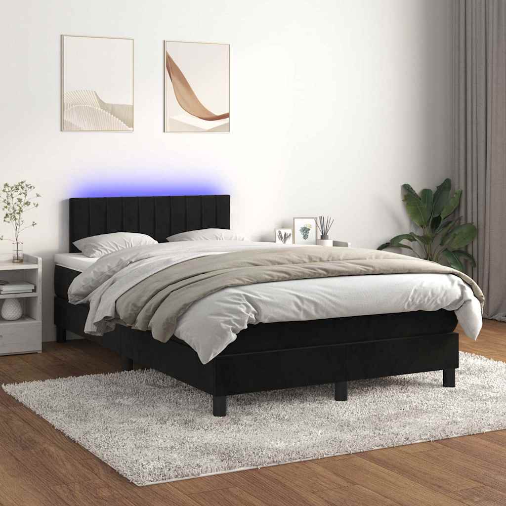 Krevet box spring s madracem LED crni 120 x 200 cm baršun